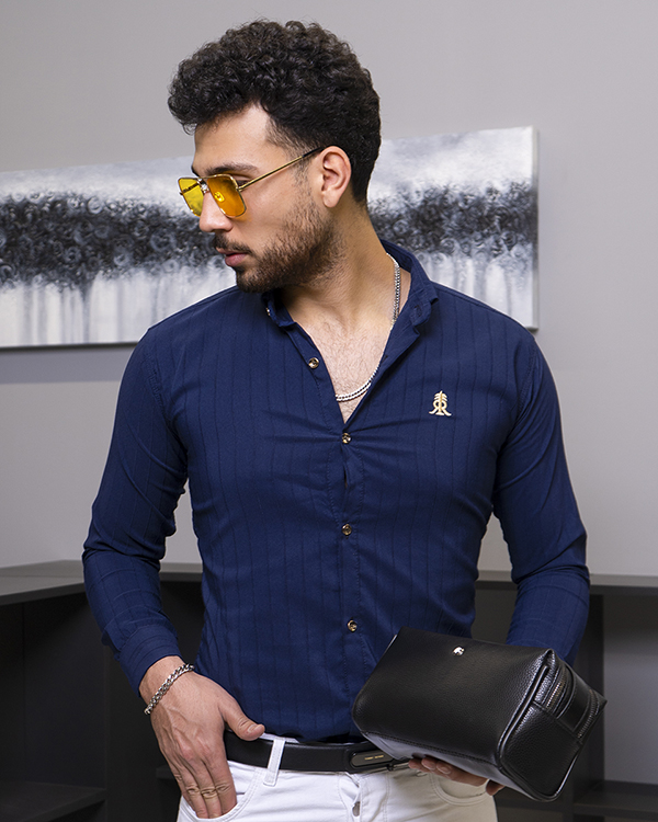 پيراهن مردانه رنگ سرمه اي  مدل Rafel