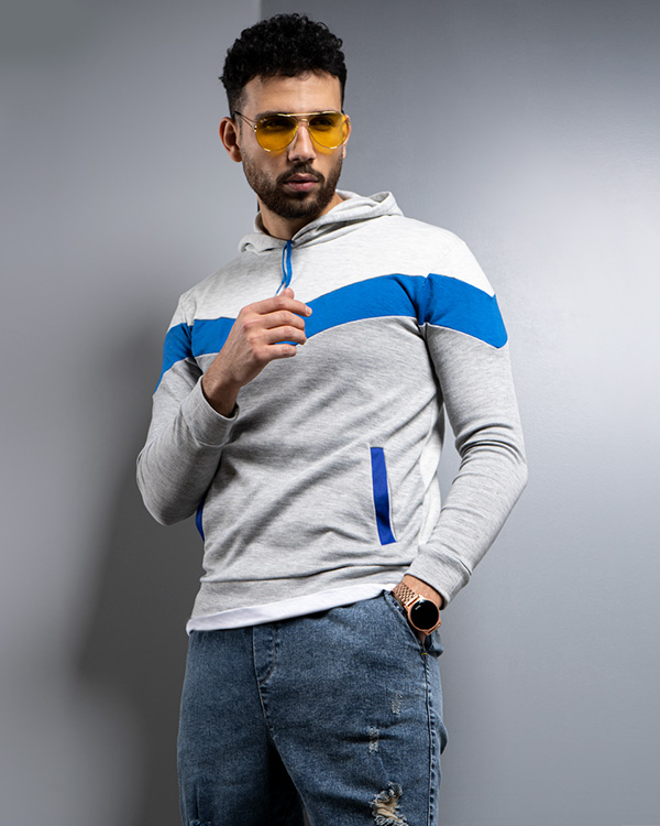 سوئيشرت مردانه مدل aykan دو رنگ ملانژ آبي