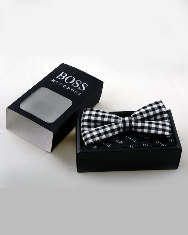 پاپیون Hugo Boss چهارخانه سیاه سفید