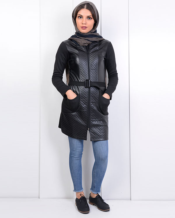 مانتو پاییزه طرح چرم باران مدل 0366