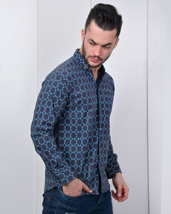 پیراهن مردانه طرح چهارخانه ولوزی مدل 0669