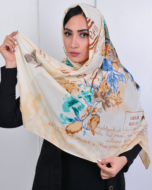 روسری حریری گل و پروانه مدل 0629