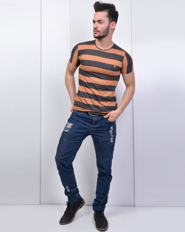 تی شرت یقه گرد راه راه مدل 0591