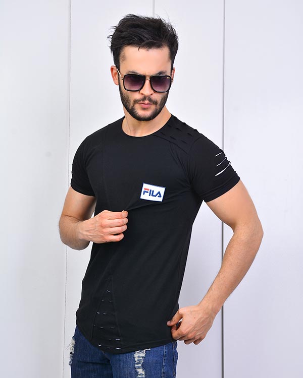 تی شرت مردانه یقه گرد طرح FILA مدل 3496