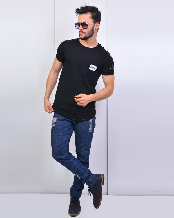 تی شرت مردانه یقه گرد طرح FILA مدل 3496