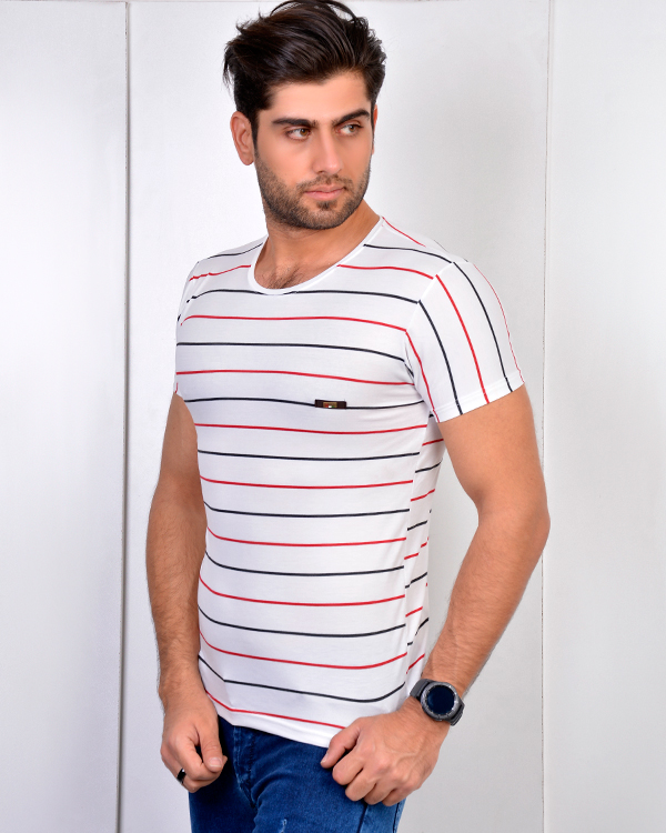 تی شرت مردانه ملانژخطی مدل 3262