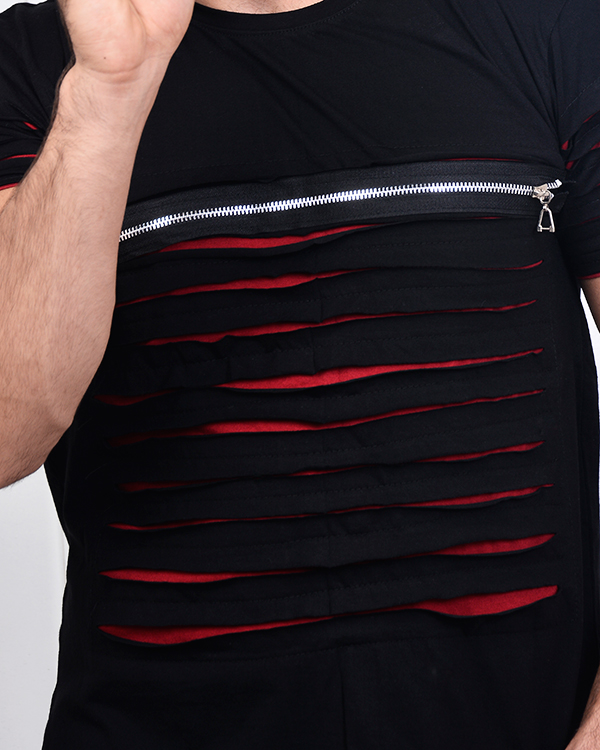 تی شرت یقه گردزاپ دار مدل 2989