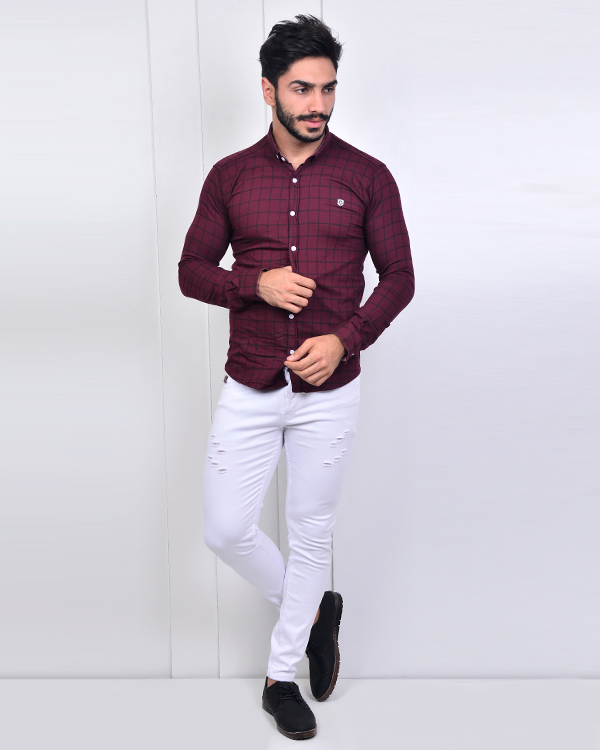 پیراهن مردانه چهارخانه دوخط مدل 2980