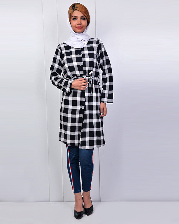 مانتو چهارخانه سایز بزرگ مدل 2853
