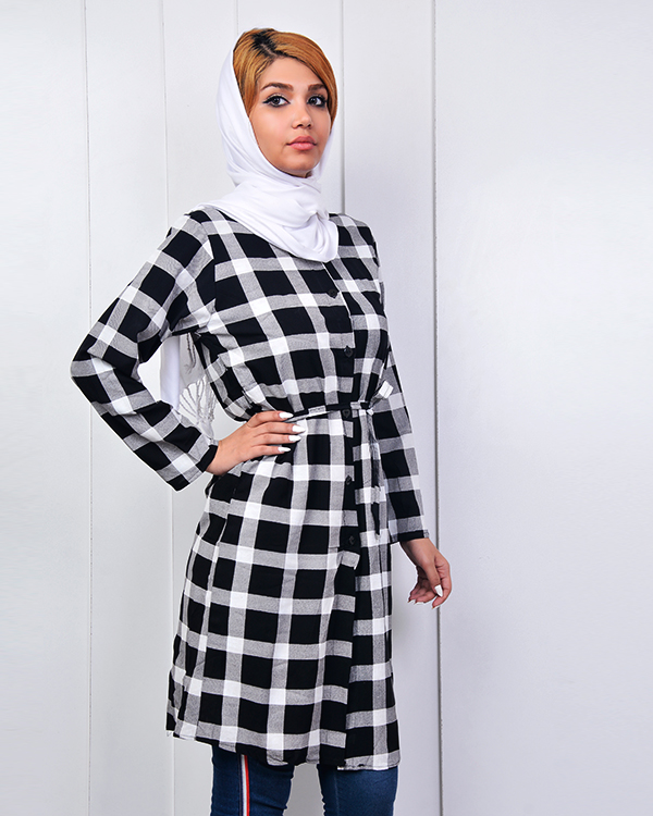 مانتو چهارخانه سایز بزرگ مدل 2853