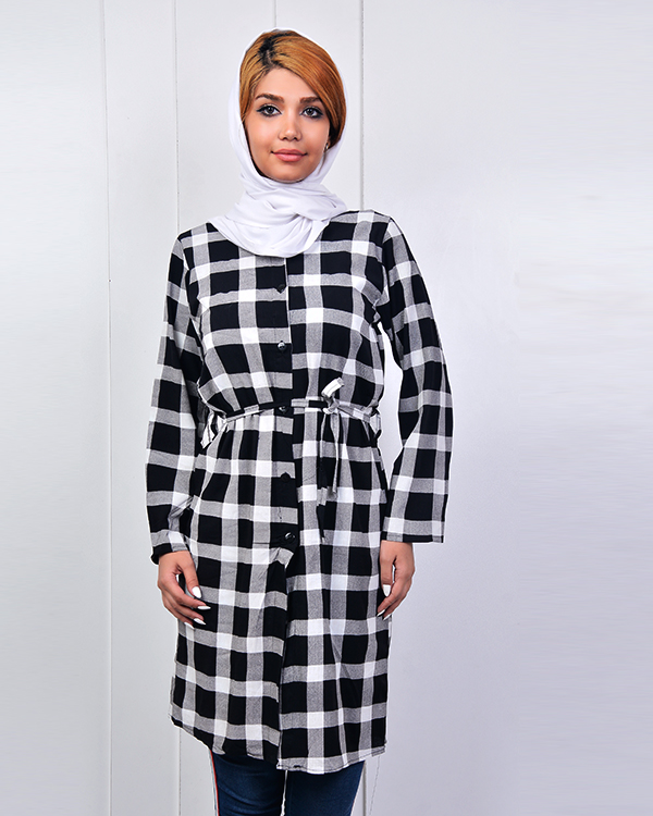 مانتو چهارخانه سایز بزرگ مدل 2853