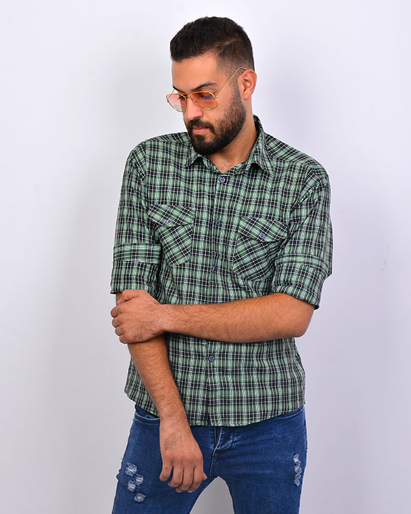 پیراهن مردانه چهارخانه قواره کوچک سبز 2028