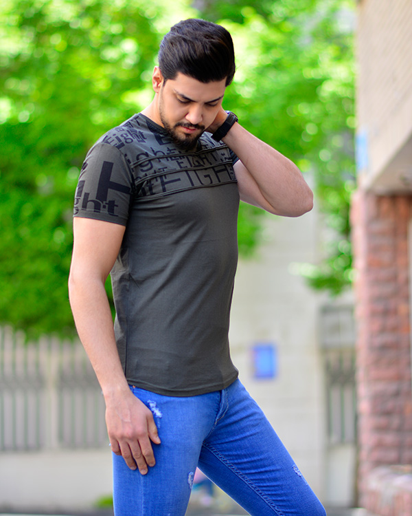 تی شرت مردانه یشمی طرح دار مدل 9255