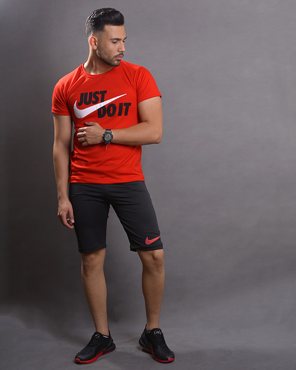ست تیشرت وشلوارک NIKE طرحHOKO (مشکی-قرمز) مدل 5871