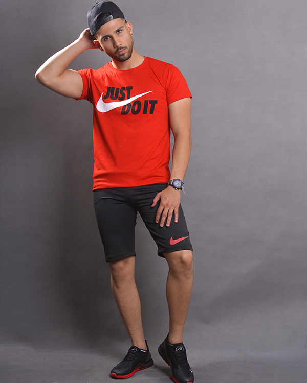 ست تیشرت وشلوارک NIKE طرحHOKO (مشکی-قرمز) مدل 5871