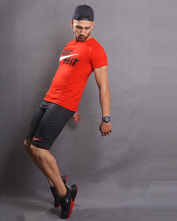 ست تیشرت وشلوارک NIKE طرحHOKO (مشکی-قرمز) مدل 5871