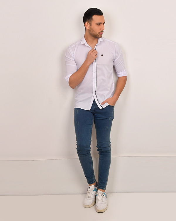 پیراهن مردانه سفید ساده مدل 3244
