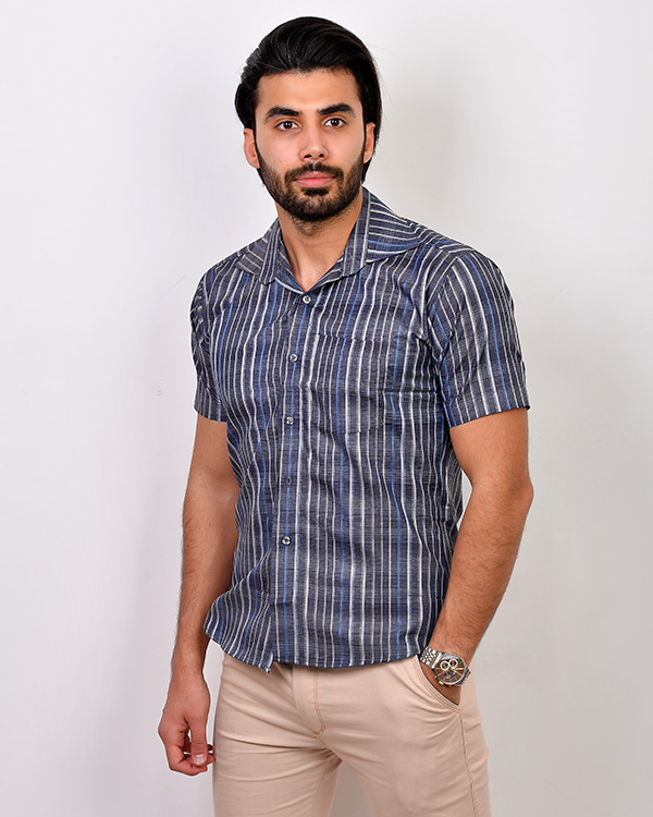 پیراهن مردانه خطی تک جیب مدل 0023