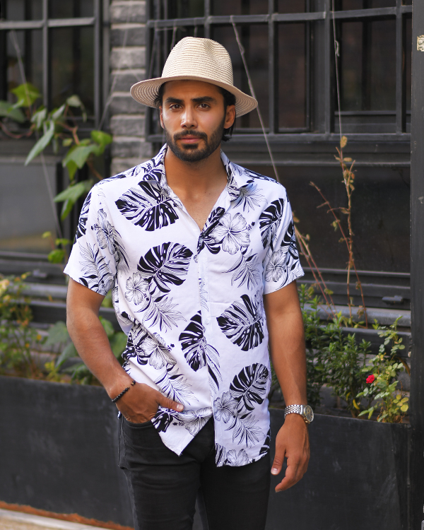 پیراهن مردانه هاوایی طرح برگ مدل 0216