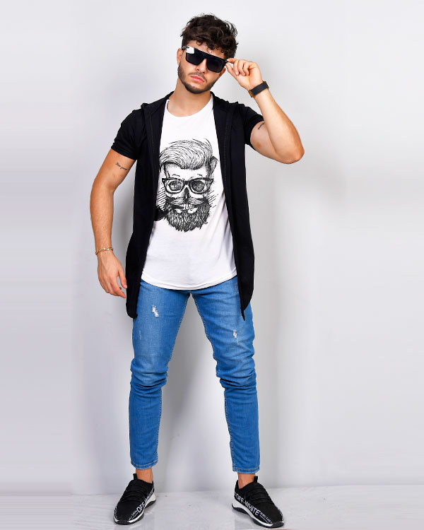 تی شرت کلاه دار یقه گرد مدل 0568
