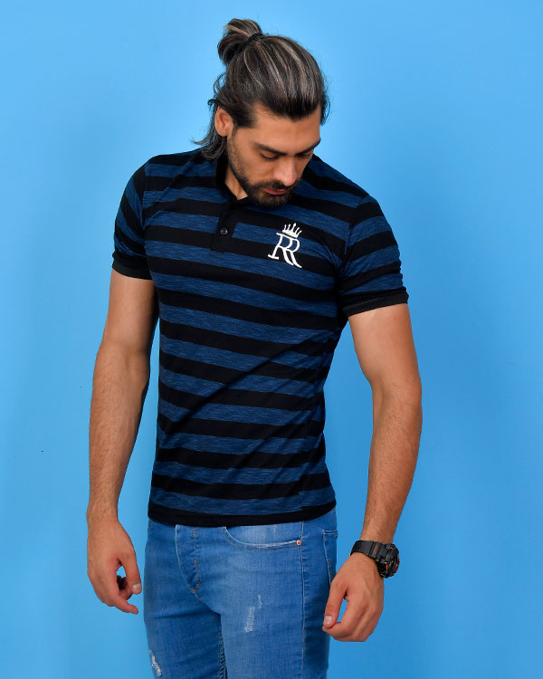 تی شرت یقه دار راه راه R مدل 0586