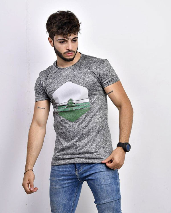 تی شرت مردانه طرح درخت طوسی مدل 3690