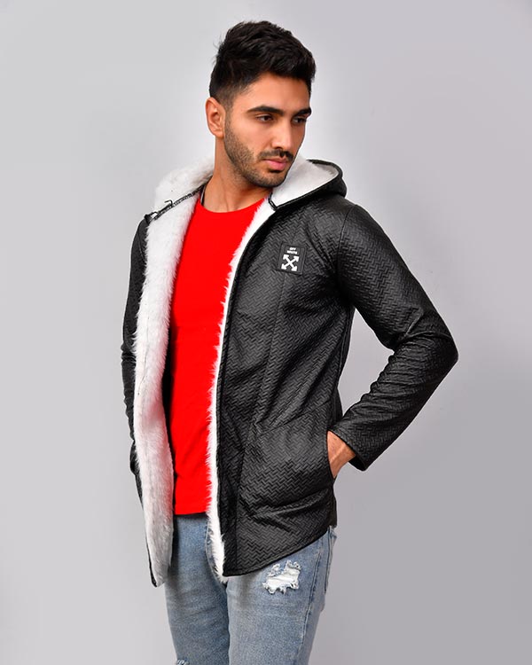 هودی مردانه طرح چرم OFF WHITE مدل 0617
