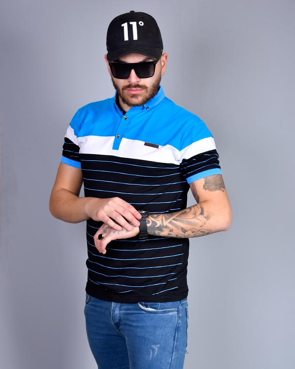 تی شرت سه رنگ یقه دار مدل 0070