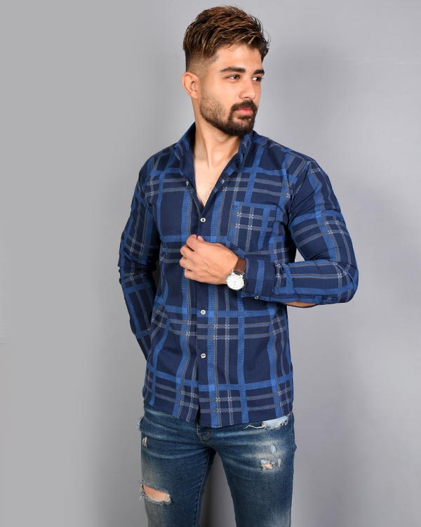 پیراهن مردانه چهار خانه تک جیب هاشوری مدل 1414