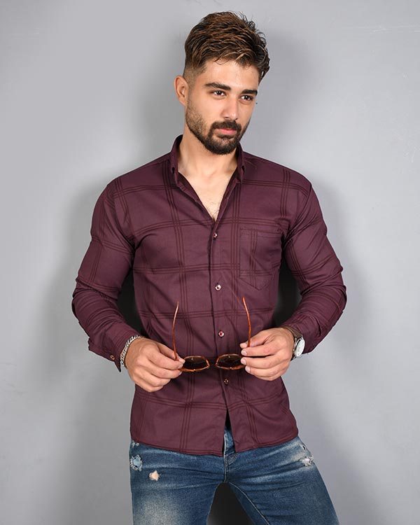 پیراهن مردانه چهارخانه تک جیب مدل 1419