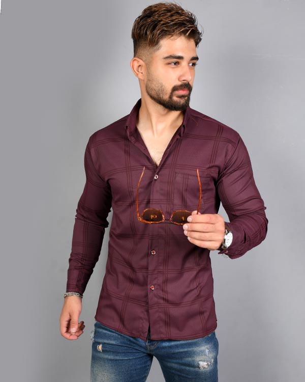 پیراهن مردانه چهارخانه تک جیب مدل 1419
