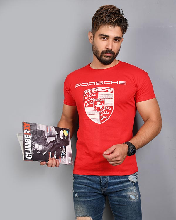 تی شرت مردانه یقه گرد PORSCHE طرح 2 مدل 7019