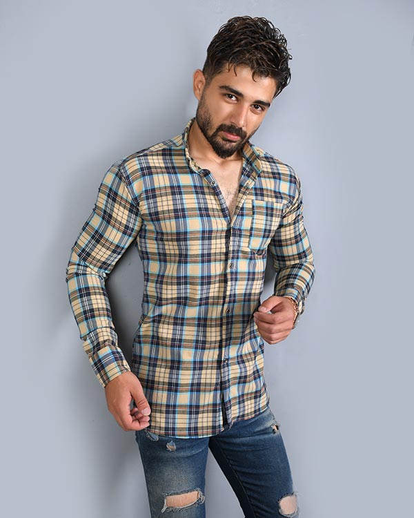 پیراهن مردانه چهارخانه تک جیب مدل 1570