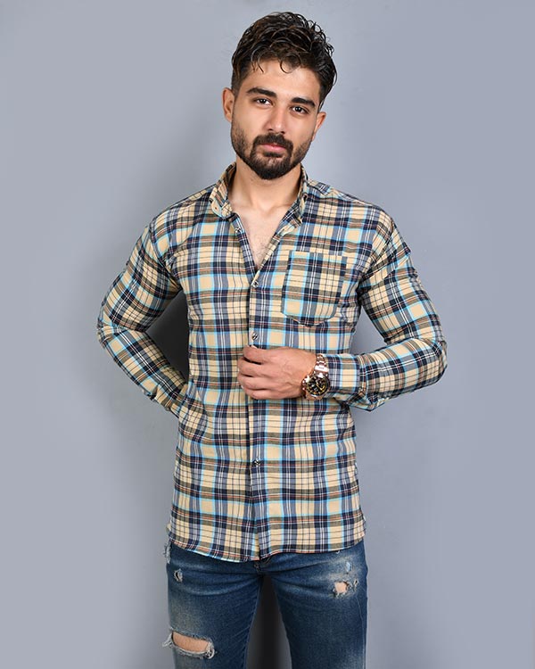 پیراهن مردانه چهارخانه تک جیب مدل 1570