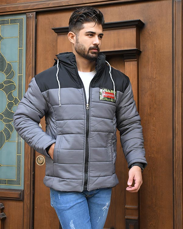 کاپشن مردانه کلاه دار دو رنگ مدل 2009