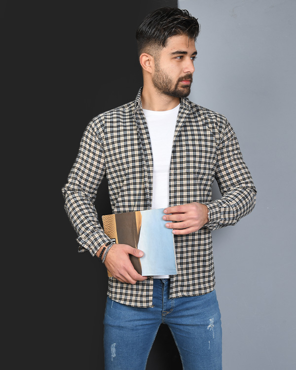 پیراهن مردانه چهارخانه ریز تک جیب مدل 7025