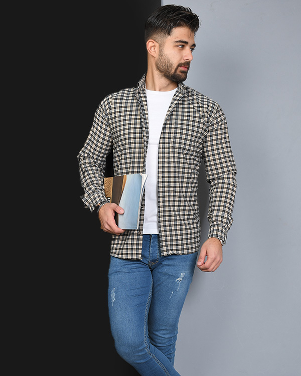 پیراهن مردانه چهارخانه ریز تک جیب مدل 7025