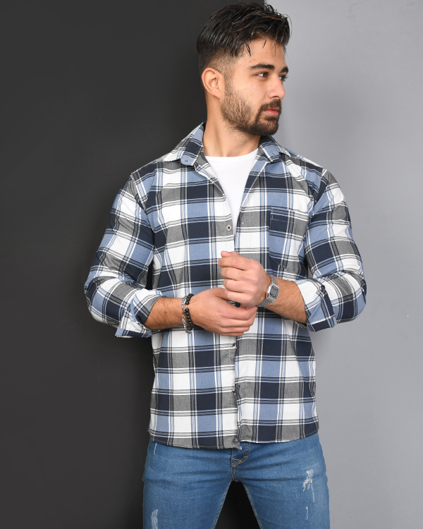 پیراهن مردانه چهارخانه تک جیب مدل 7032