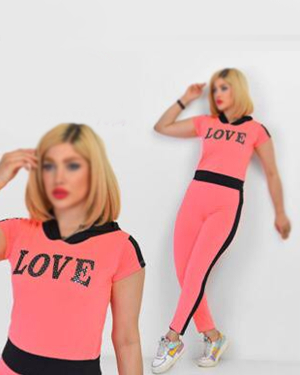 تیشرت کلاه دار و ساپورت LOVE  مدل 5008