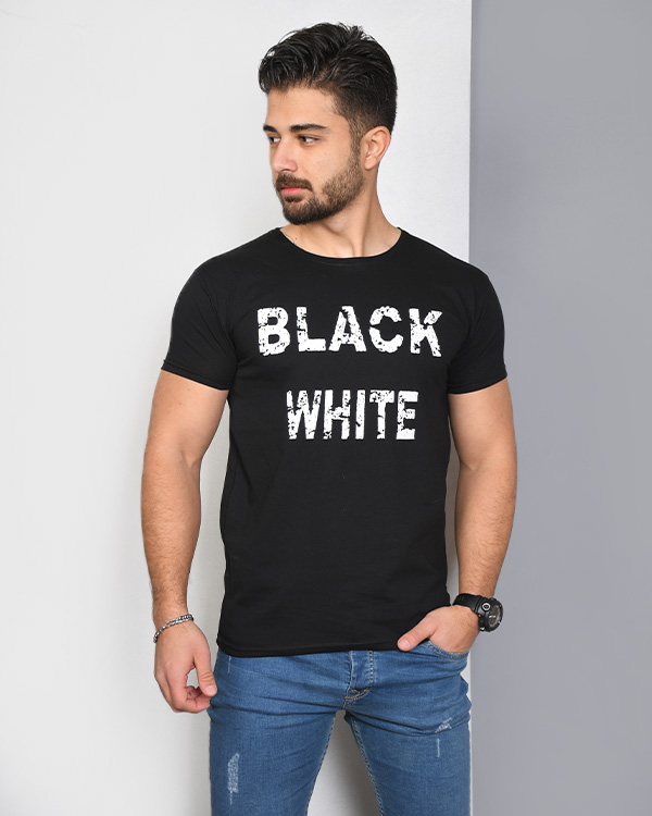 تی شرت آستین کوتاه مردانه BLACK WHITE مدل 4015