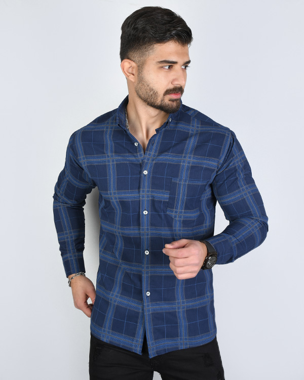 پیراهن مردانه چهارخانه درشت تک جیب مدل 2436