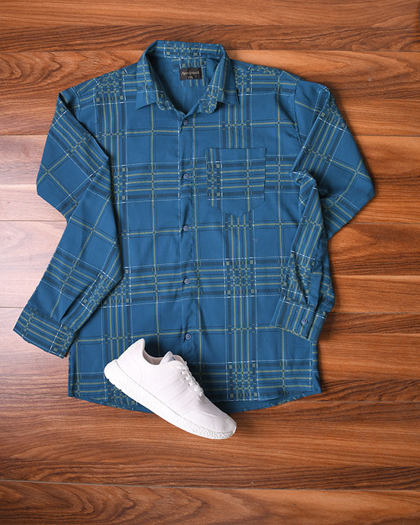 پیراهن مردانه هاشوری تک جیب مدل 2441