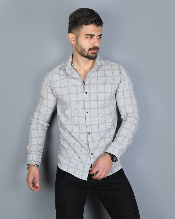 پیراهن مردانه چهارخانه بزرگ دو خط  تک جیب مدل 2446