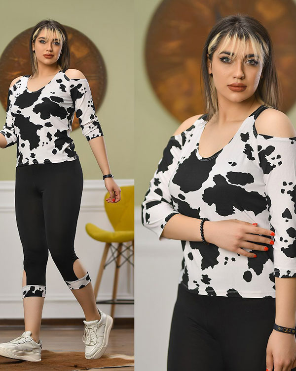 تیشرت سرشانه باز و  شلوارک گاوی  مدل 6046