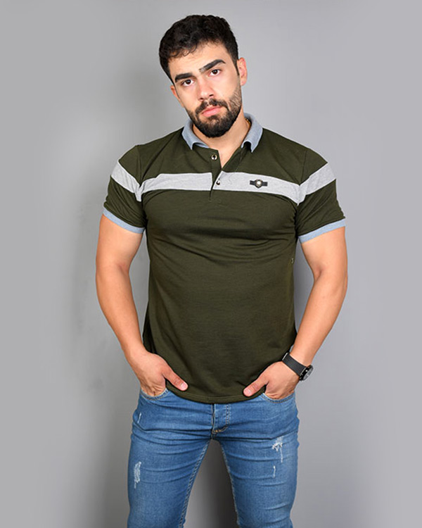 تی شرت مردانه یقه دار دو رنگ مدل 2917