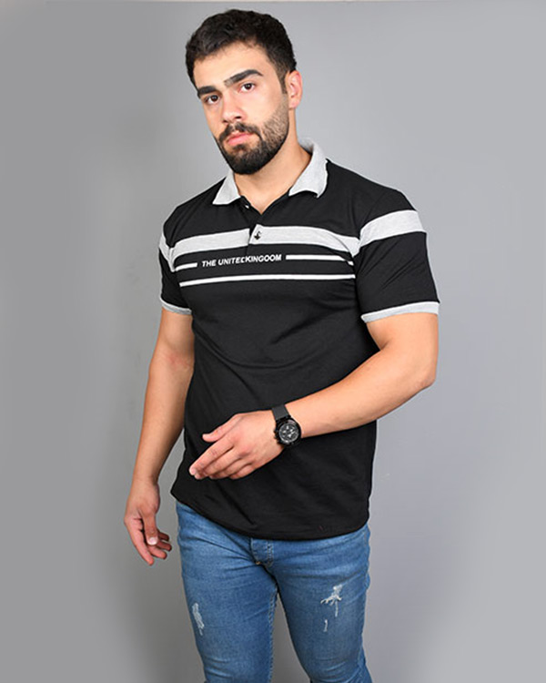 تی شرت مردانه یقه دار طرح دار مدل 2918