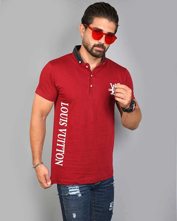 تی شرت مردانه یقه دار LV مدل 3051