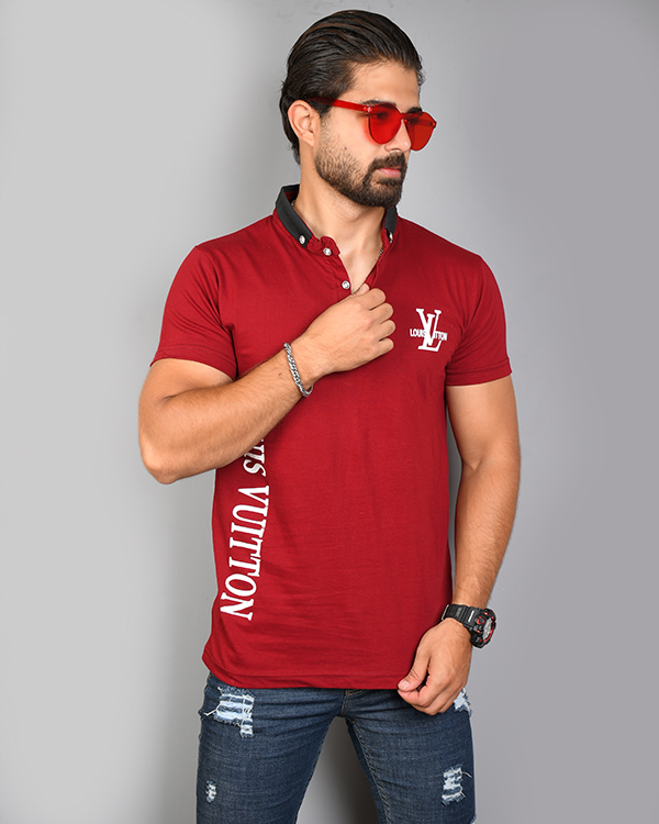 تی شرت مردانه یقه دار LV مدل 3051