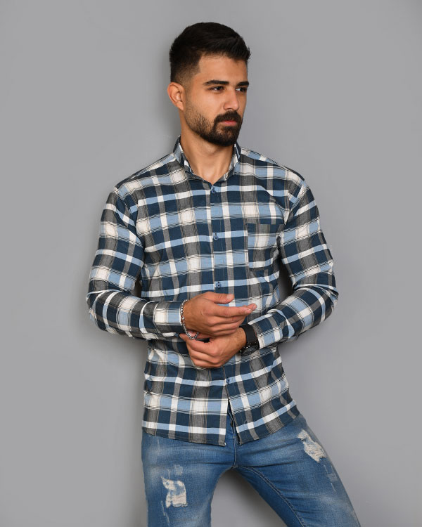 پیراهن مردانه چهار خانه تک جیب مدل 3350