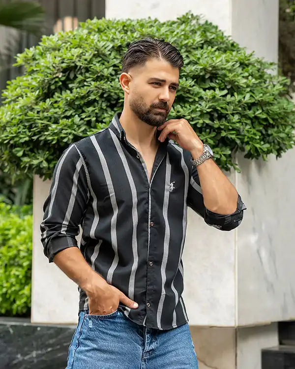 پیراهن مردانه راه راه atin مدل 4034